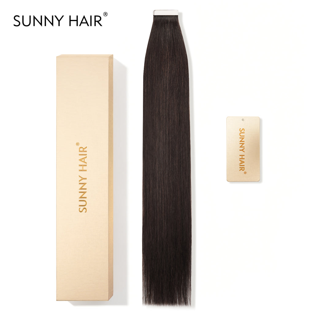 SUNNY HAIR  Tape in Hair Extensions Human Hair, 1B#-Natural Color , 20inch 50g 20pcs, Skin Weft Seamless Invisible, Silky Straight with Thick Ends, Remy Human Hair