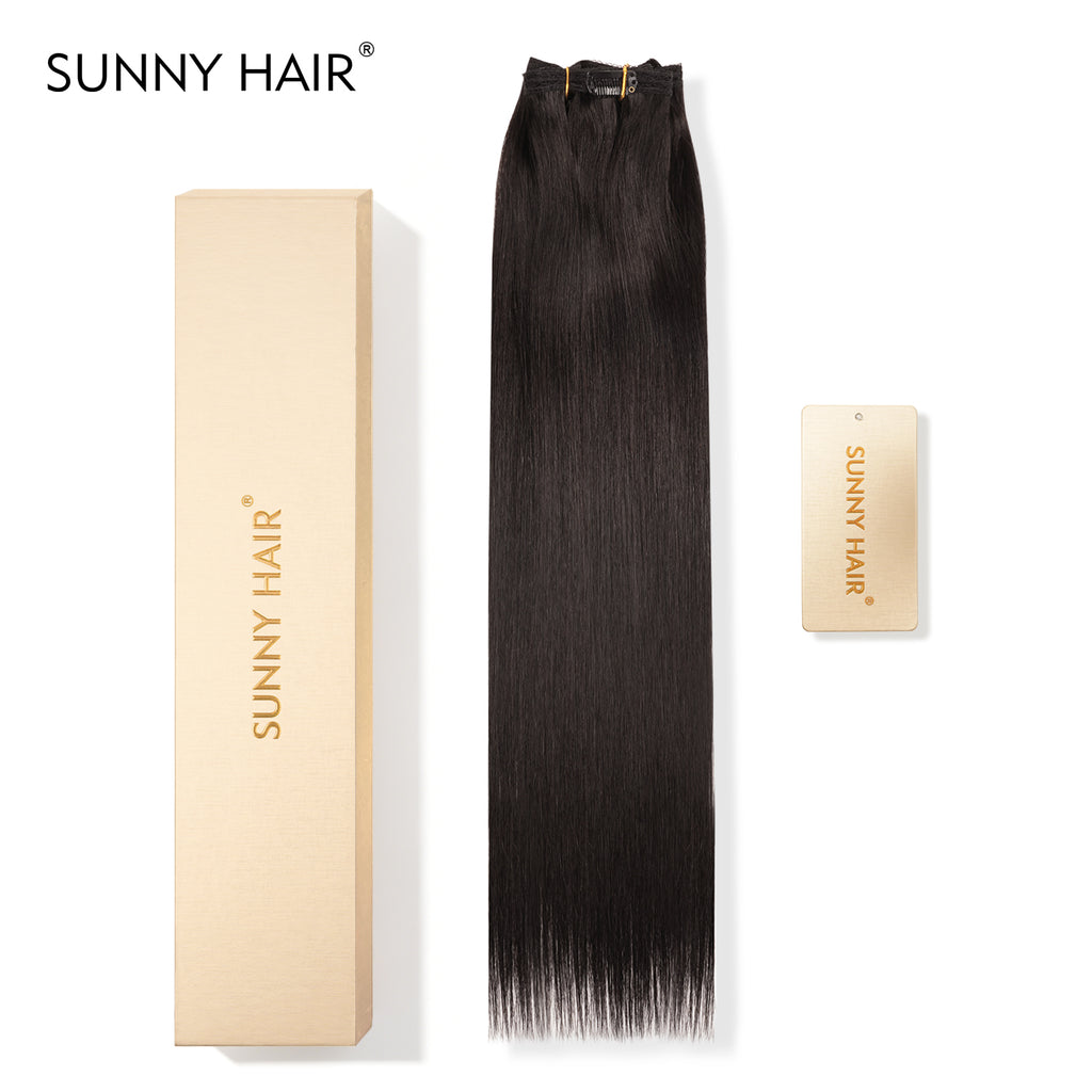 SUNNY HAIR Clip in Hair Extensions Real Human Hair, Remy Human Hair Extensions Clip ins for Women, Natural Human Hair, 12-22inch 120g 7Pcs, 1B#-Natural Color