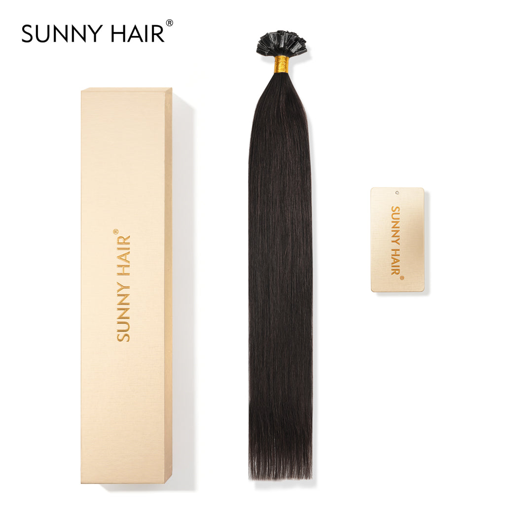 SUNNY HAIR  K Tip Hair Extensions Real Human Hair 1B# Natural Color 12-22 Inch 30g-50g 50 strands pre-bonded keratin tips thicker hair long straight styles salon clients
