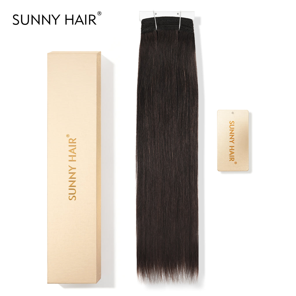 SUNNY HAIR Sew in Hair Extensions Real Human Hair Weft Hair Extensions Human Hair 1B# Natural Color 12-22inch 100g Weft Bundles Straight Silky Remy Hair