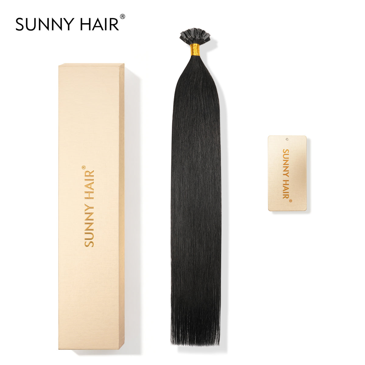SUNNY HAIR  K Tip Hair Extensions Real Human Hair 1# Jet Black 12-22 Inch 30g-50g 50 strands pre-bonded keratin tips thicker hair long straight styles salon clients