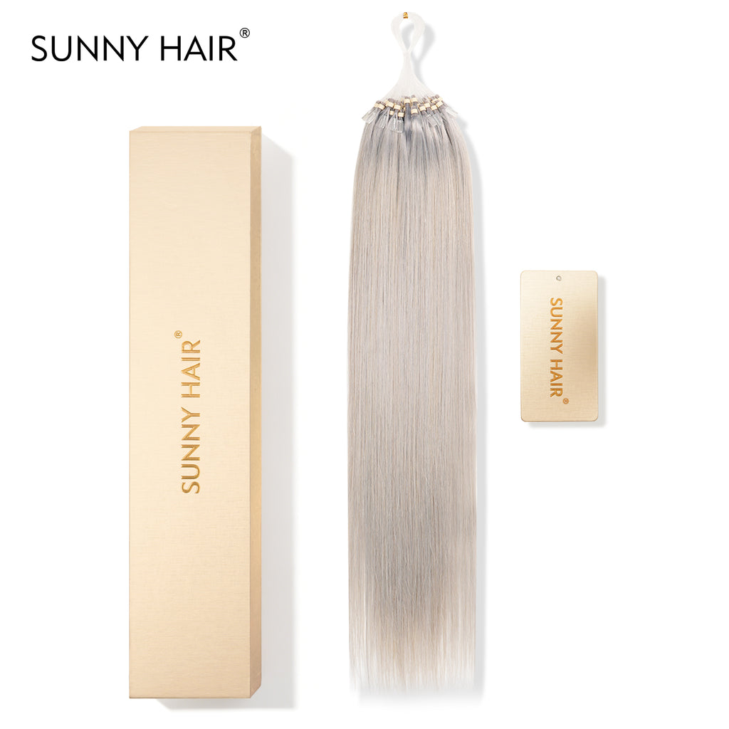 SUNNY HAIR Microlink Hair Extensions Human Hair Gray# 12-22 Inch Micro Bead Hair Provides Natural Fullness for Women Seeking Elegant Styles