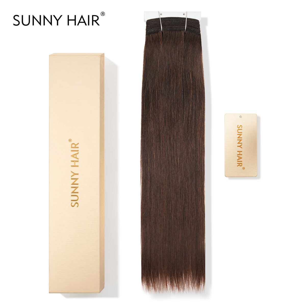 SUNNY HAIR Sew in Hair Extensions Real Human Hair Weft Hair Extensions Human Hair 2# Dark Brown 12-22inch 100g Weft Bundles Straight Silky Remy Hair