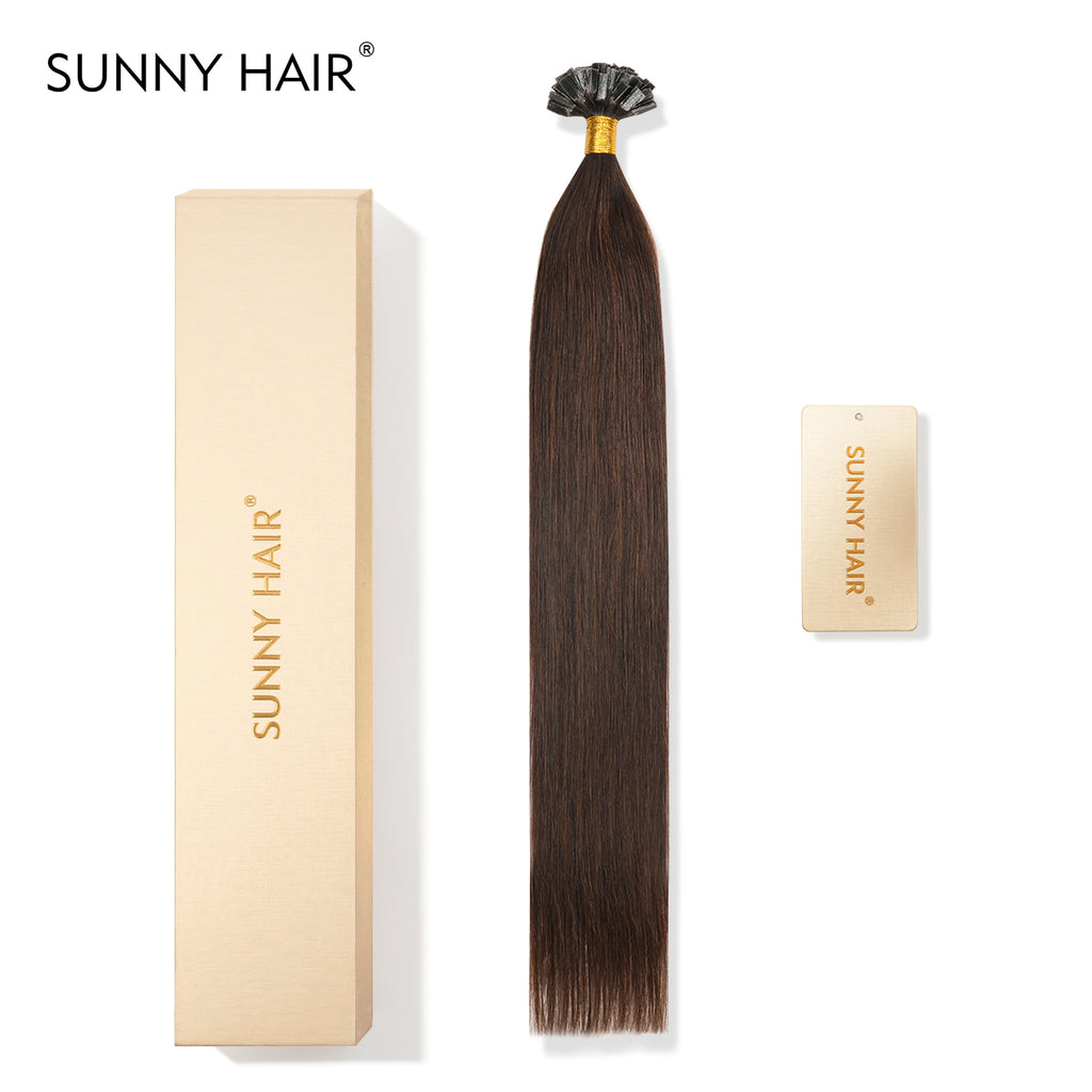 SUNNY HAIR  K Tip Hair Extensions Real Human Hair 2# Dark Brown 12-22 Inch 30g-50g 50 strands pre-bonded keratin tips thicker hair long straight styles salon clients