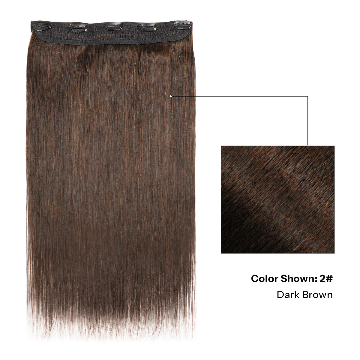 10 Inch One Piece Clip In Human Hair Extensions 5 Clips 3/4 Full Head Clip On Remy Straight Hairpieces 14-18Inch 2# Dark Brown Real Human Hair Adding Volume For Thin Hair