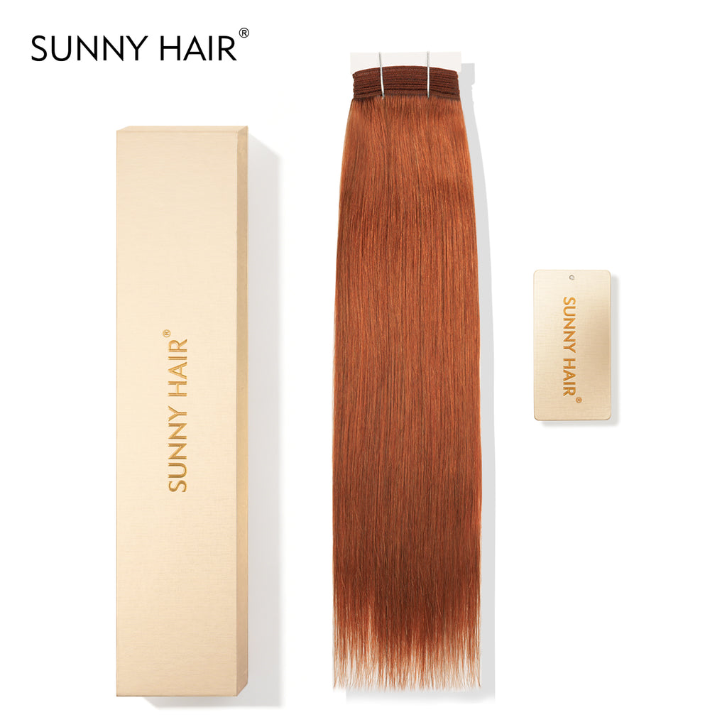 SUNNY HAIR Sew in Hair Extensions Real Human Hair Weft Hair Extensions Human Hair 33A# Warm Copper Gingei 12-22inch 100g Weft Bundles Straight Silky Remy Hair