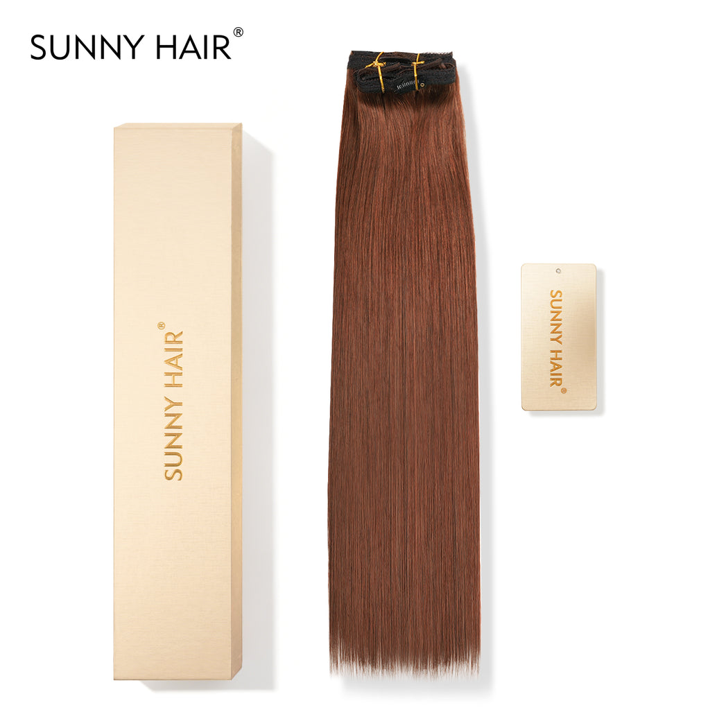 SUNNY HAIR Clip in Hair Extensions Real Human Hair, Remy Human Hair Extensions Clip ins for Women, Natural Human Hair, 12-22inch 120g 7Pcs, 33# - AuburnBrown