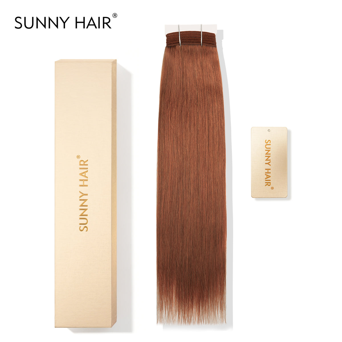 SUNNY HAIR Sew in Hair Extensions Real Human Hair Weft Hair Extensions Human Hair 33# Auburn Brown 12-22inch 100g Weft Bundles Straight Silky Remy Hair
