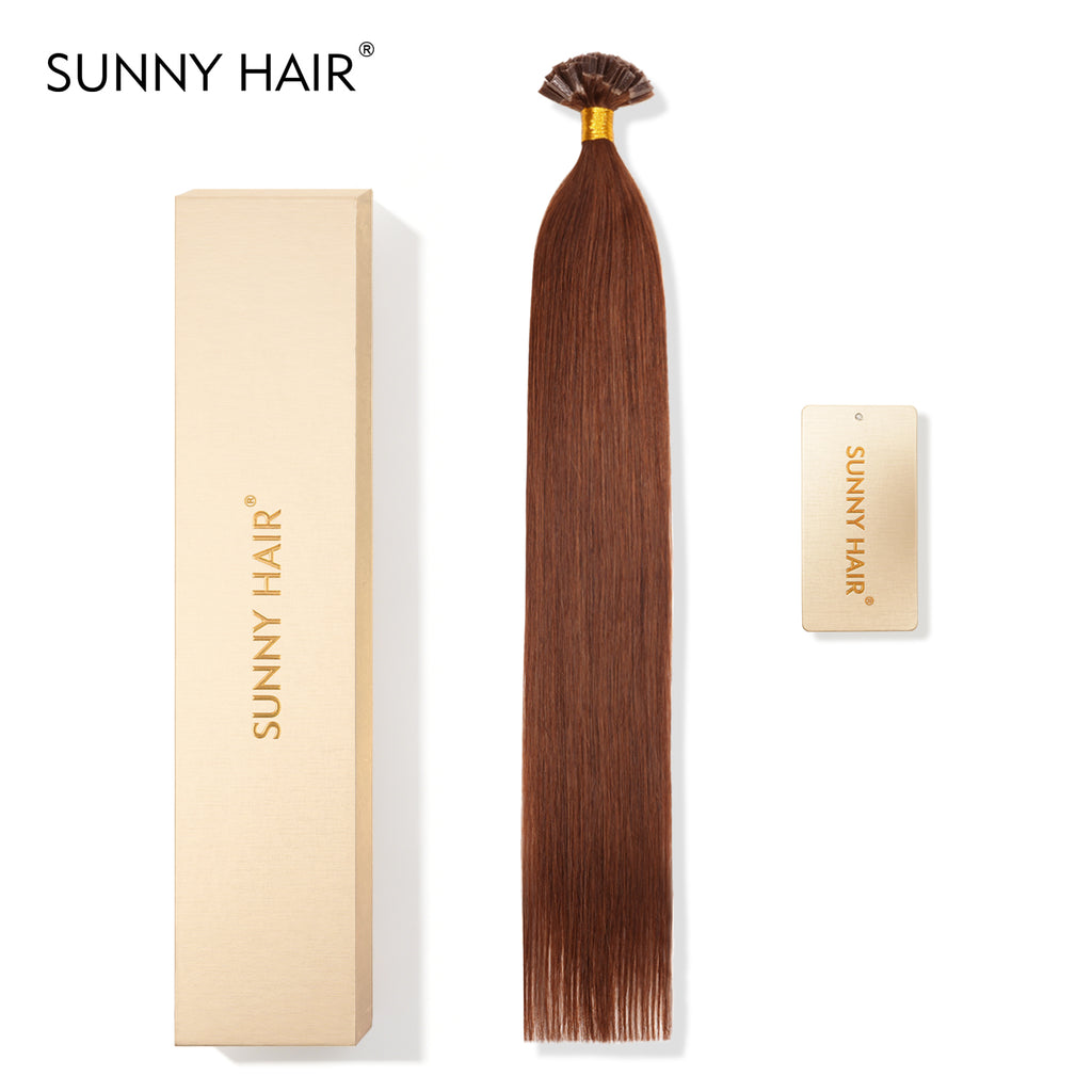 SUNNY HAIR  K Tip Hair Extensions Real Human Hair 33# Auburn Brown 12-22 Inch 30g-50g 50 strands pre-bonded keratin tips thicker hair long straight styles salon clients
