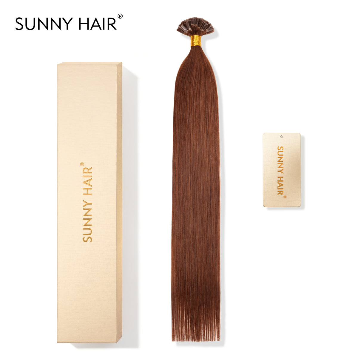 SUNNY HAIR  K Tip Hair Extensions Real Human Hair 33# Auburn Brown 12-22 Inch 30g-50g 50 strands pre-bonded keratin tips thicker hair long straight styles salon clients