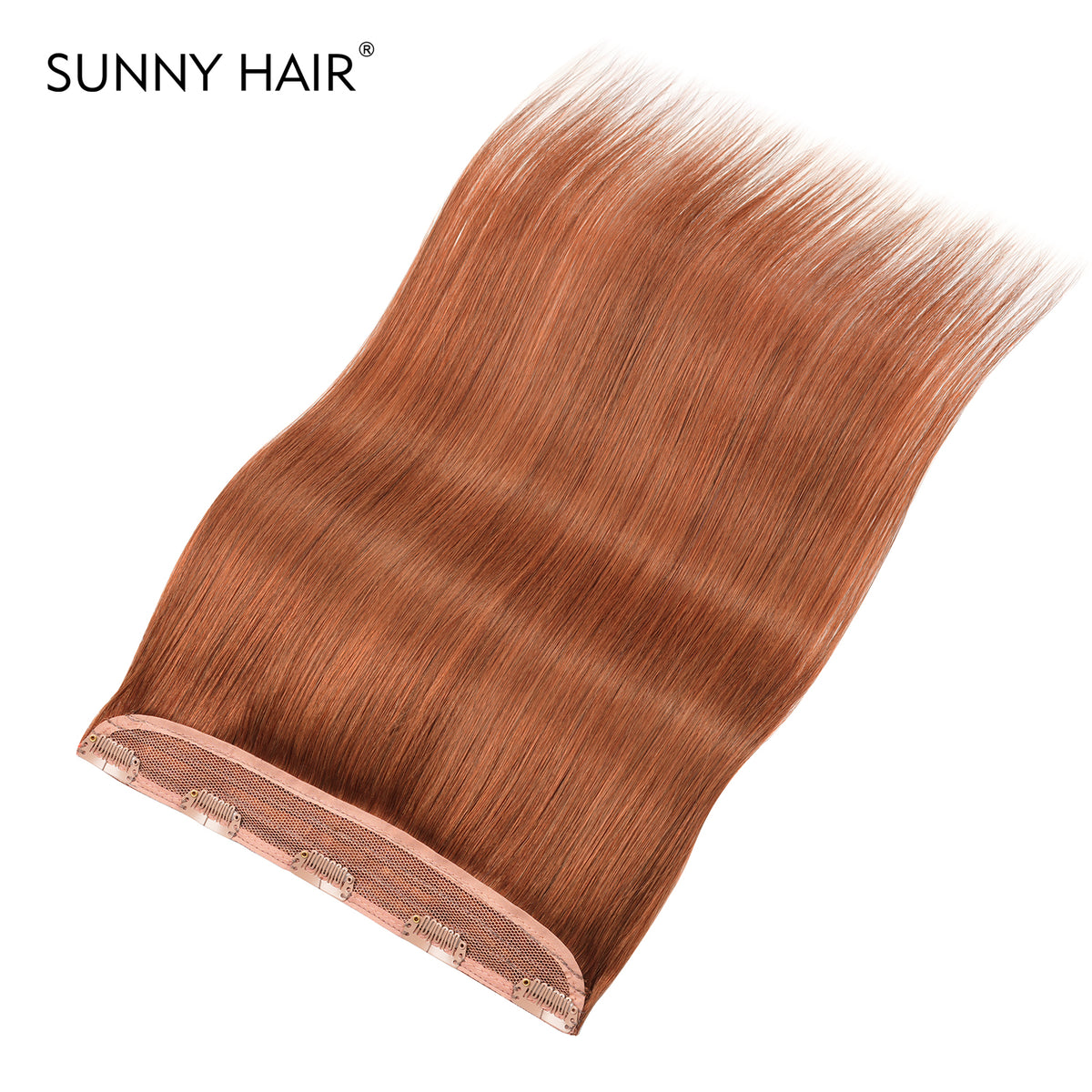 10Inch One Piece Hair Extensions Clip In Human Hair 5 Clips 3/4 Full Head Clip On Remy Hair Extension One-Piece Design Adding Hair Volume Color #33 Auburn Brown Straight Hairpieces For Thin Hair