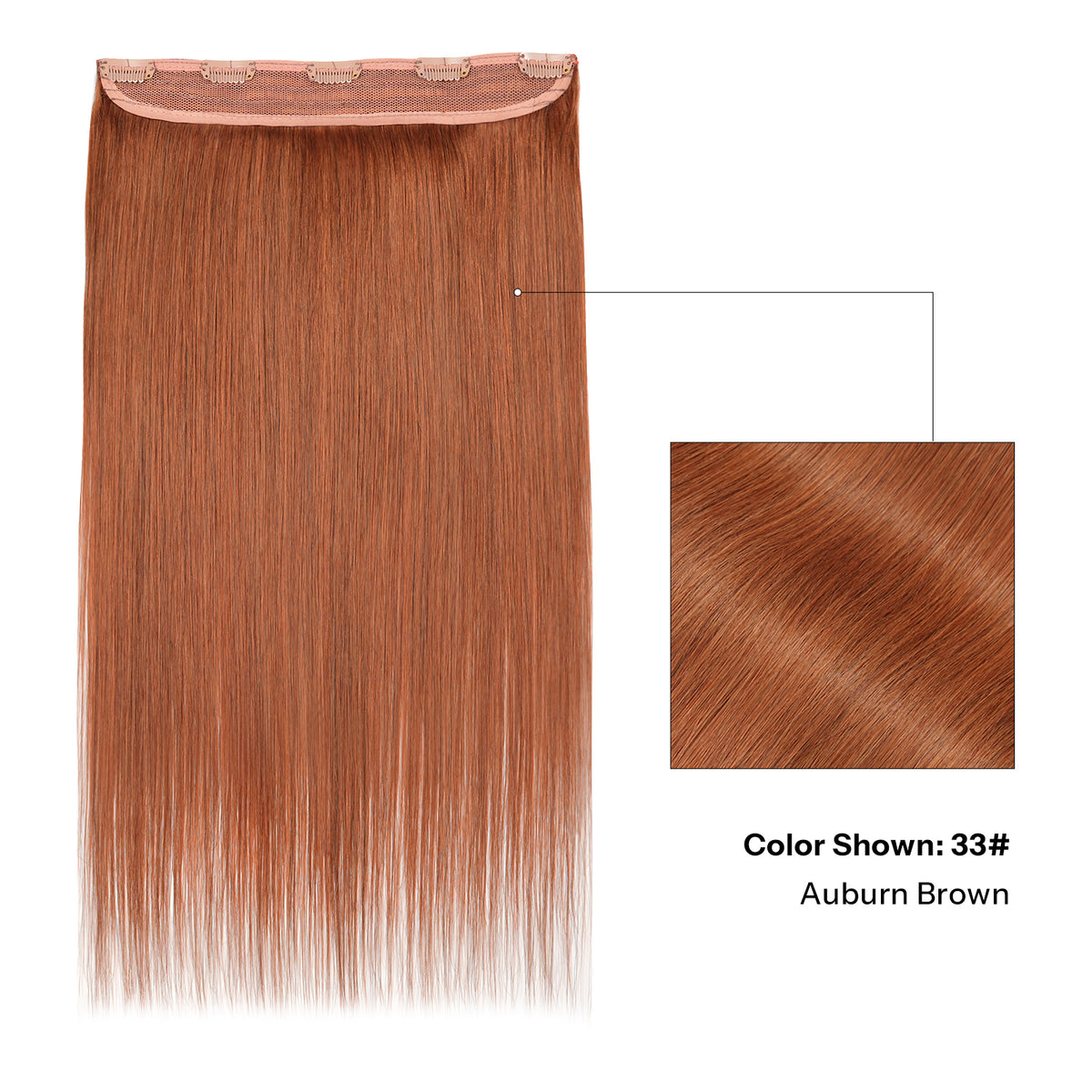 10Inch One Piece Hair Extensions Clip In Human Hair 5 Clips 3/4 Full Head Clip On Remy Hair Extension One-Piece Design Adding Hair Volume Color #33 Auburn Brown Straight Hairpieces For Thin Hair