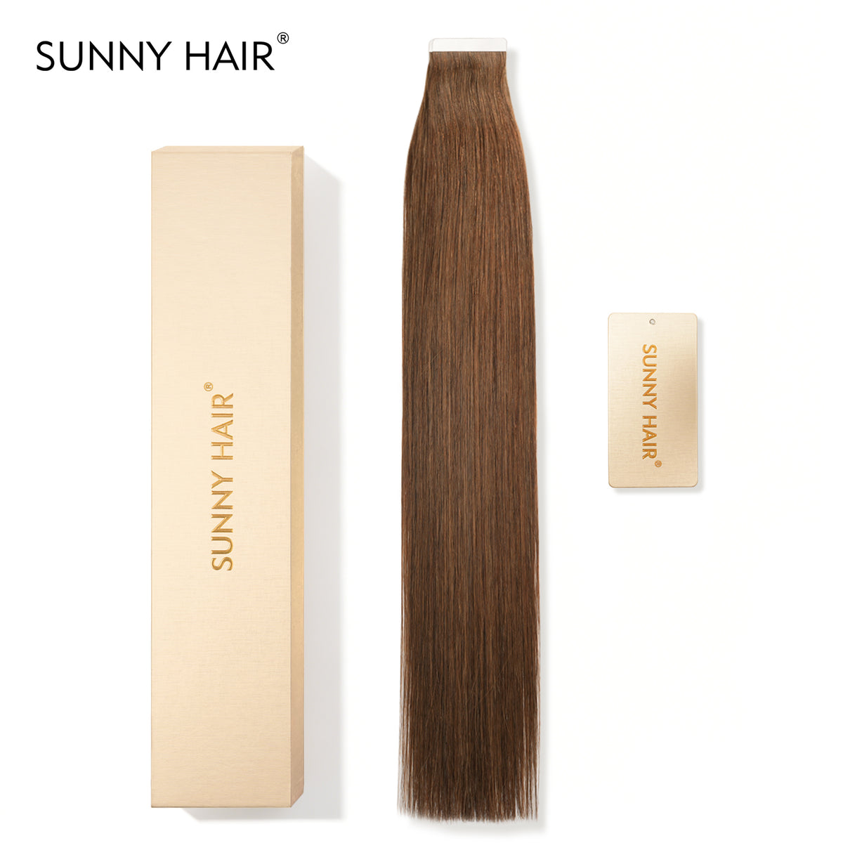 SUNNY HAIR  Tape in Hair Extensions Human Hair, 4#-MiddleBrown , 20inch 50g 20pcs, Skin Weft Seamless Invisible, Silky Straight with Thick Ends, Remy Human Hair