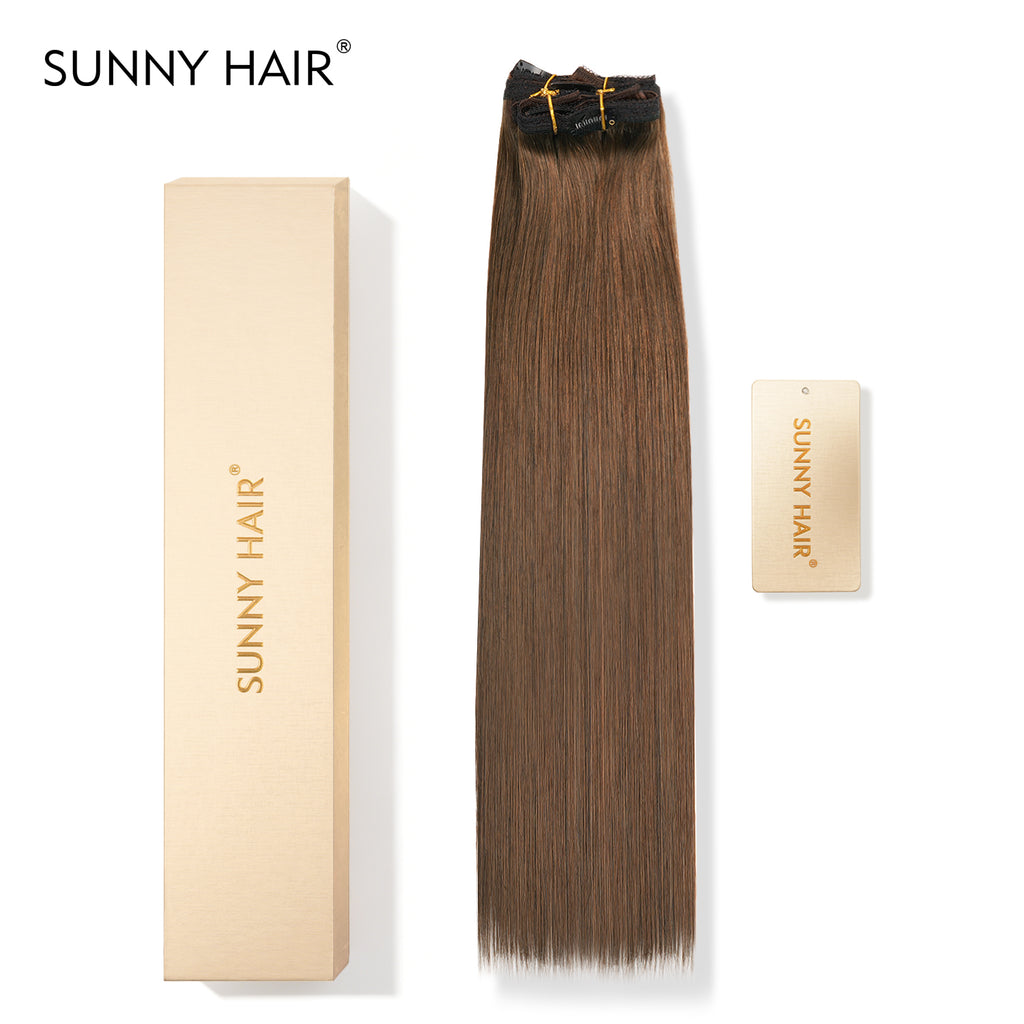 SUNNY HAIR Clip in Hair Extensions Real Human Hair, Remy Human Hair Extensions Clip ins for Women, Natural Human Hair, 12-22inch 120g 7Pcs, 4#-MiddleBrown
