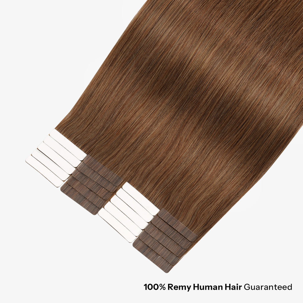 SUNNY HAIR  Tape in Hair Extensions Human Hair, 4#-MiddleBrown , 20inch 50g 20pcs, Skin Weft Seamless Invisible, Silky Straight with Thick Ends, Remy Human Hair