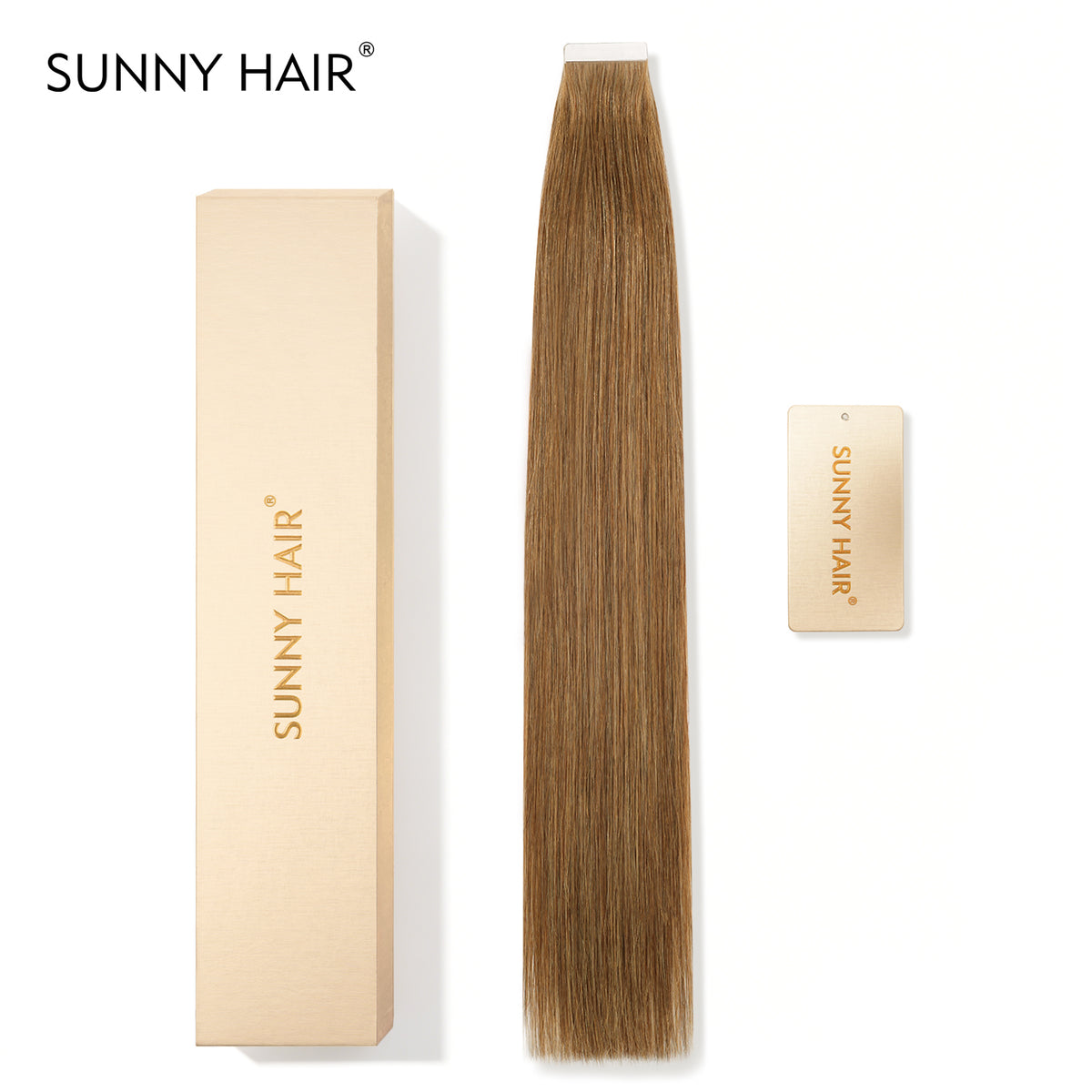 SUNNY HAIR  Tape in Hair Extensions Human Hair, 6#-LiqhtBrown , 20inch 50g 20pcs, Skin Weft Seamless Invisible, Silky Straight with Thick Ends, Remy Human Hair