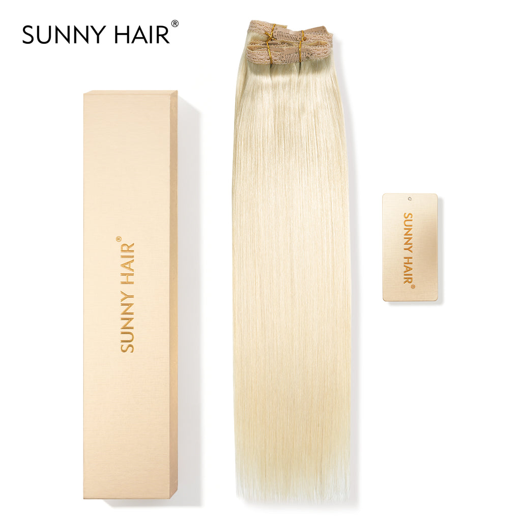 SUNNY HAIR Clip in Hair Extensions Real Human Hair, Remy Human Hair Extensions Clip ins for Women, Natural Human Hair, 12-22inch 120g 7Pcs, 613#-Blonde