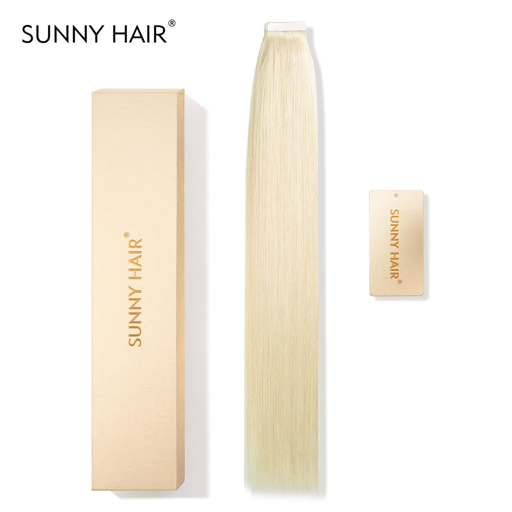 SUNNY HAIR  Tape in Hair Extensions Human Hair, 613# Blonde, 20inch 50g 20pcs, Skin Weft Seamless Invisible, Silky Straight with Thick Ends, Remy Human Hai