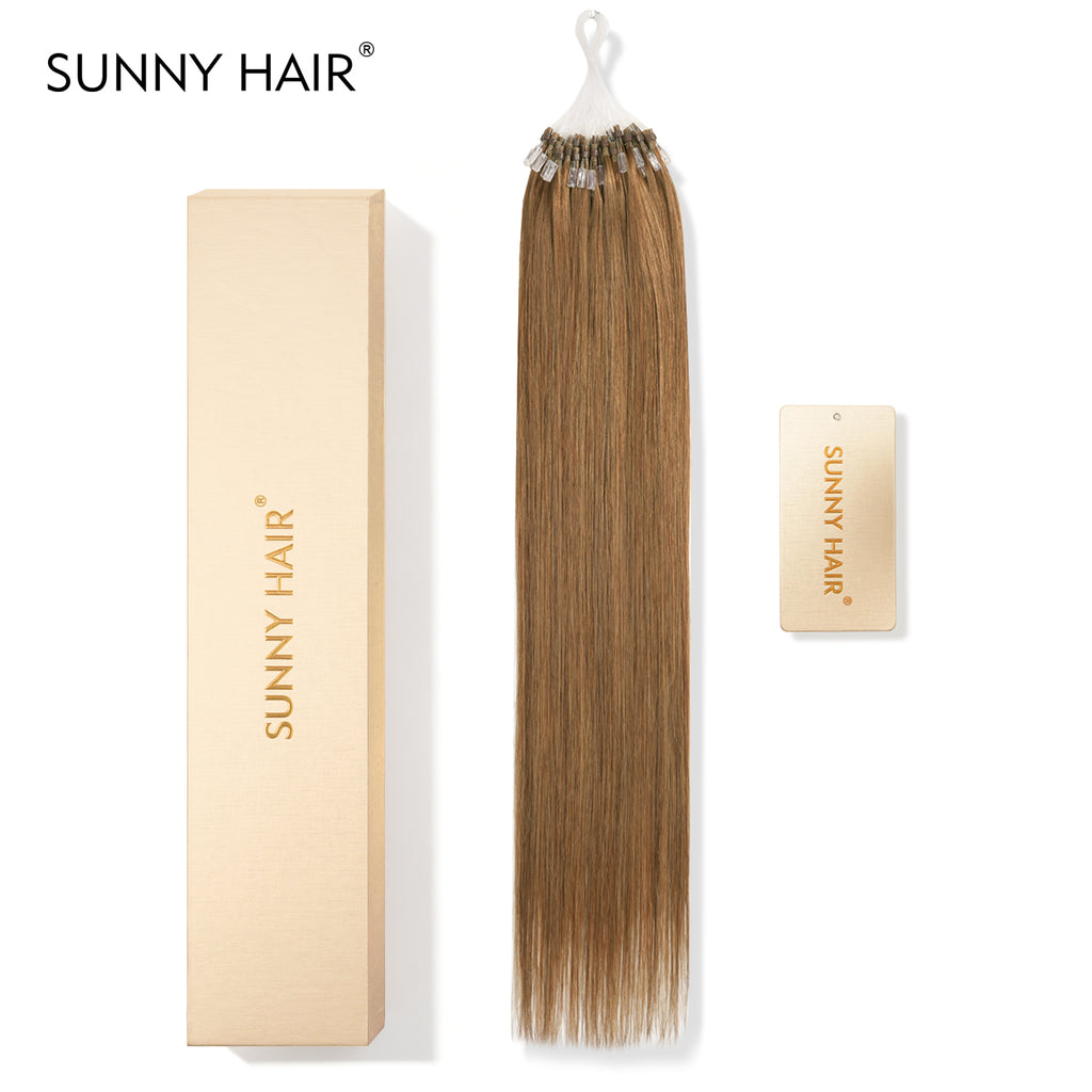 SUNNY HAIR Microlink Hair Extensions Human Hair, 6#-Liqht Brown, 12-22 Inch Micro Bead Hair, Provides Natural Fullness  for Women Seeking Elegant Styles