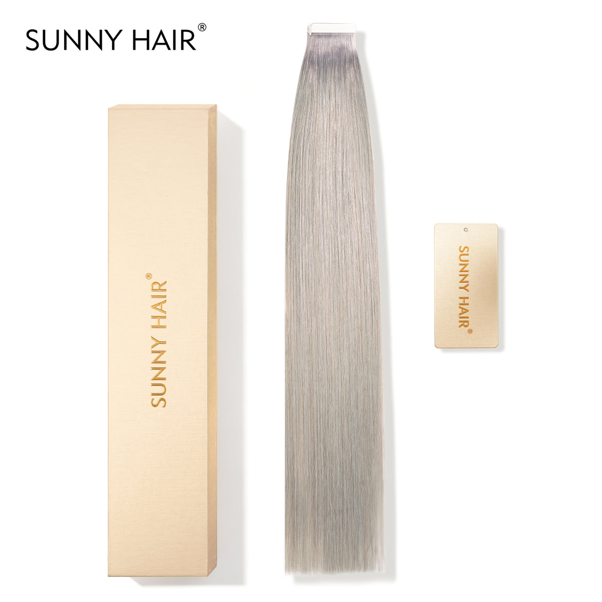 SUNNY HAIR  Tape in Hair Extensions Human Hair, GRAY# ,  50g 20pcs, Skin Weft Seamless Invisible, Silky Straight with Thick Ends, Remy Human Hair