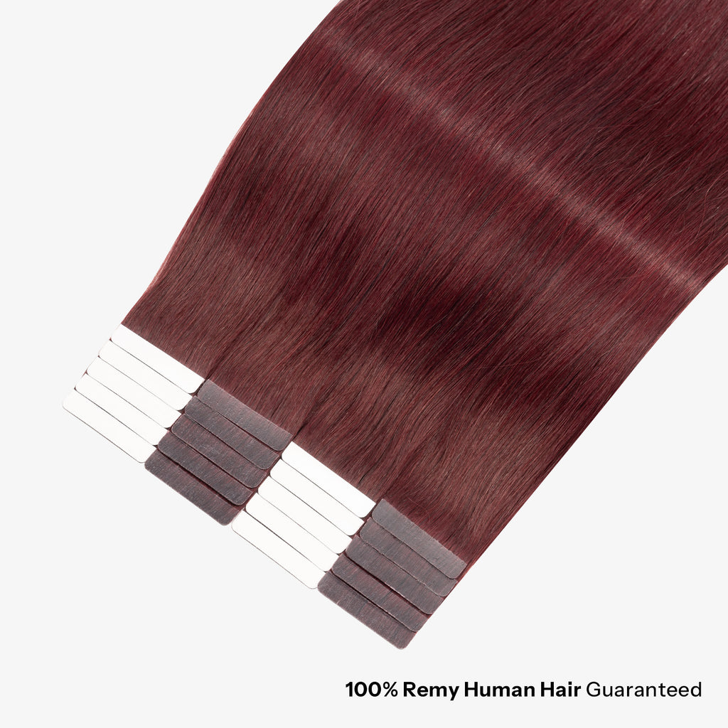 SUNNY HAIR  Tape in Hair Extensions Human Hair, :99J-Wine Red , 20inch 50g 20pcs, Skin Weft Seamless Invisible, Silky Straight with Thick Ends, Remy Human Hair