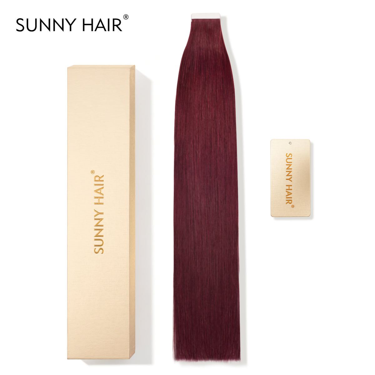 SUNNY HAIR  Tape in Hair Extensions Human Hair, :99J-Wine Red , 20inch 50g 20pcs, Skin Weft Seamless Invisible, Silky Straight with Thick Ends, Remy Human Hair