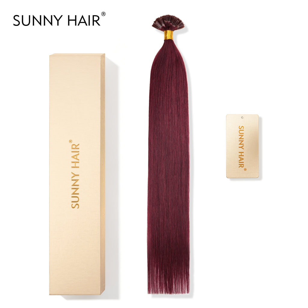 SUNNY HAIR  K Tip Hair Extensions Real Human Hair 99J Wine Red 12-22 Inch 30g-50g 50 strands pre-bonded keratin tips thicker hair long straight styles salon clients