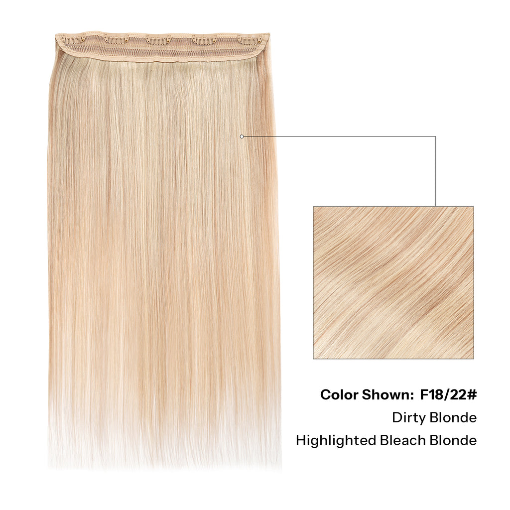 10Inch One Piece Hair Extensions Clip In Human Hair 5 Clips 3/4 Full Head Clip On Remy Hair Extension One-Piece Design Adding Hair Volume Color F18/22#-DirtyBlonde Highlighted BleachBlonde Straight Hairpieces For Thin Hair