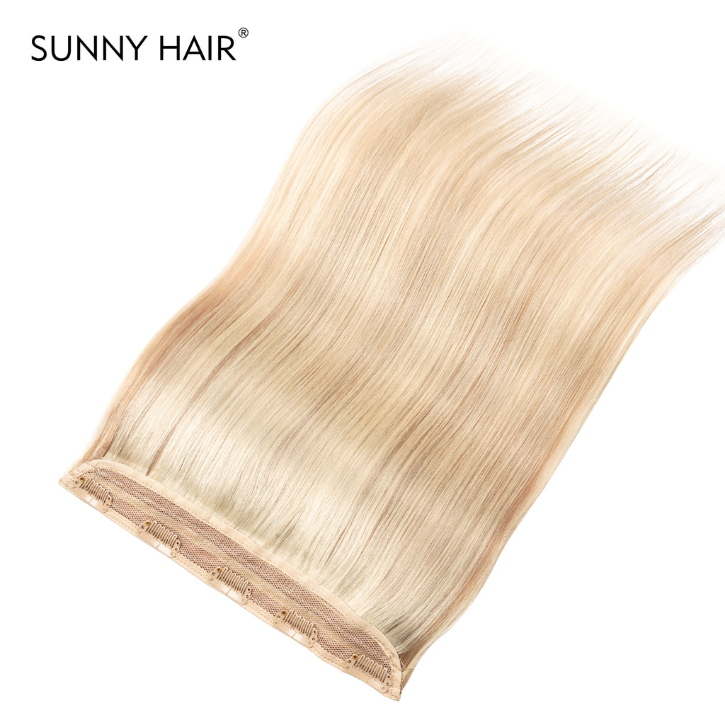 10Inch One Piece Hair Extensions Clip In Human Hair 5 Clips 3/4 Full Head Clip On Remy Hair Extension One-Piece Design Adding Hair Volume Color F18/22#-DirtyBlonde Highlighted BleachBlonde Straight Hairpieces For Thin Hair