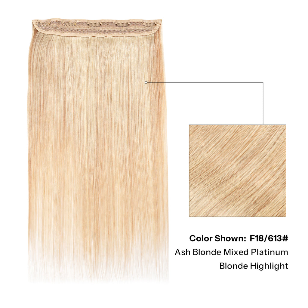 10Inch One Piece Hair Extensions Clip In Human Hair 5 Clips 3/4 Full Head Clip On Remy Hair Extension One-Piece Design Adding Hair Volume Color #F18/613 Ash Blonde Mixed Platinum Blonde Highlight Straight Hairpieces For Thin Hair