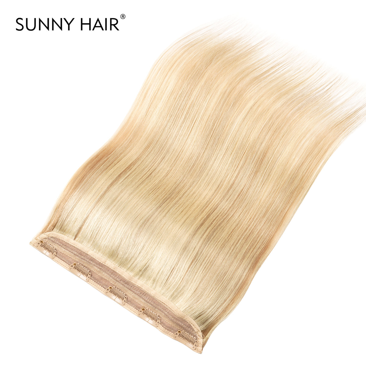 10Inch One Piece Hair Extensions Clip In Human Hair 5 Clips 3/4 Full Head Clip On Remy Hair Extension One-Piece Design Adding Hair Volume Color #F18/613 Ash Blonde Mixed Platinum Blonde Highlight Straight Hairpieces For Thin Hair