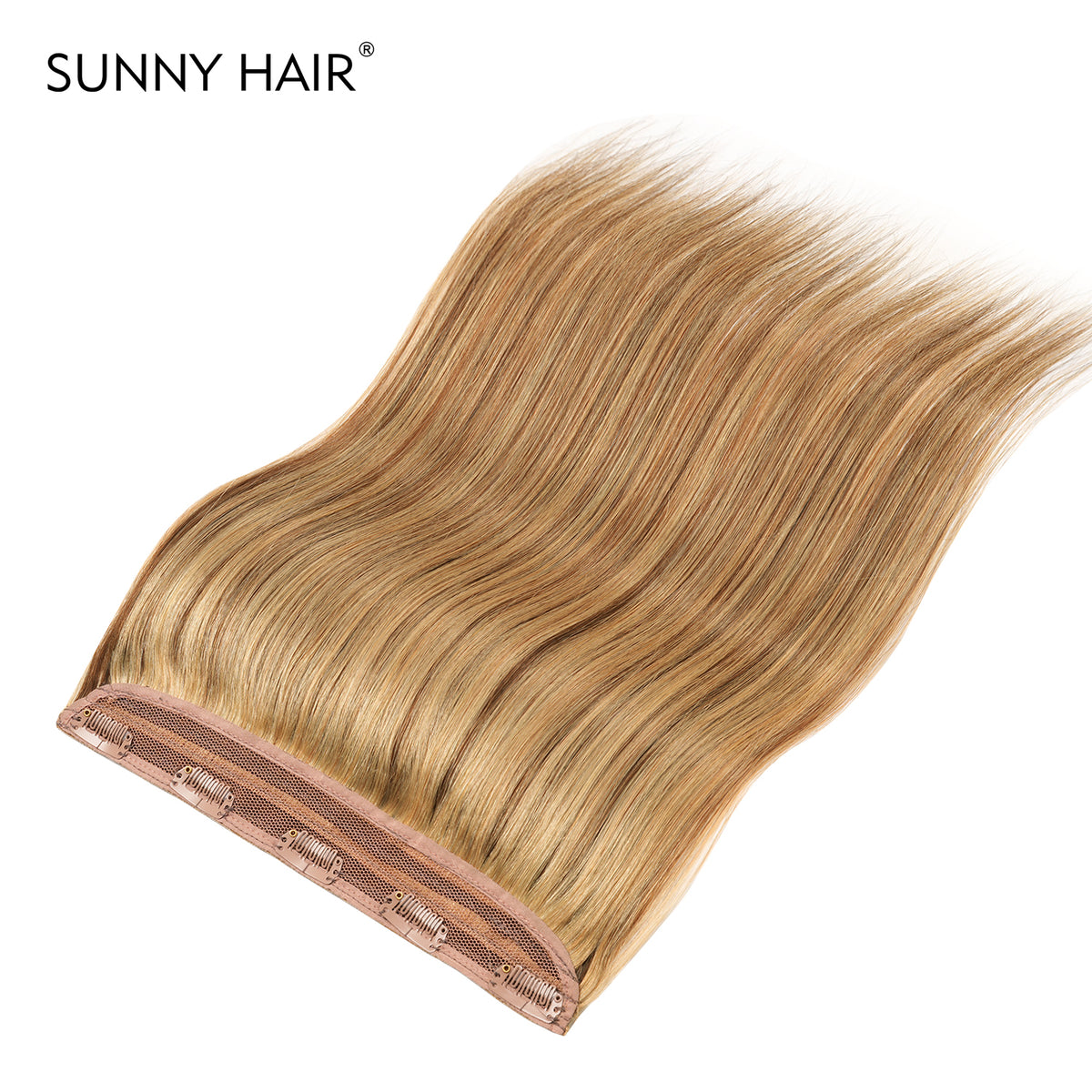 10Inch One Piece Hair Extensions Clip In Human Hair 5 Clips 3/4 Full Head Clip On Remy Hair Extension One-Piece Design Adding Hair Volume Color #F4/27 Middle Brown And Blonde Straight Hairpieces For Thin Hair