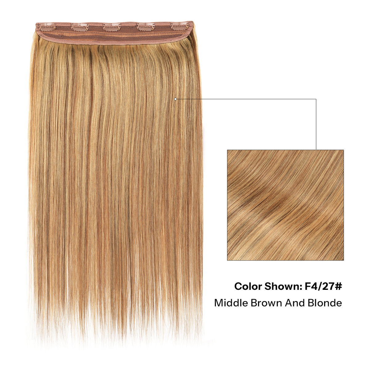 10Inch One Piece Hair Extensions Clip In Human Hair 5 Clips 3/4 Full Head Clip On Remy Hair Extension One-Piece Design Adding Hair Volume Color #F4/27 Middle Brown And Blonde Straight Hairpieces For Thin Hair