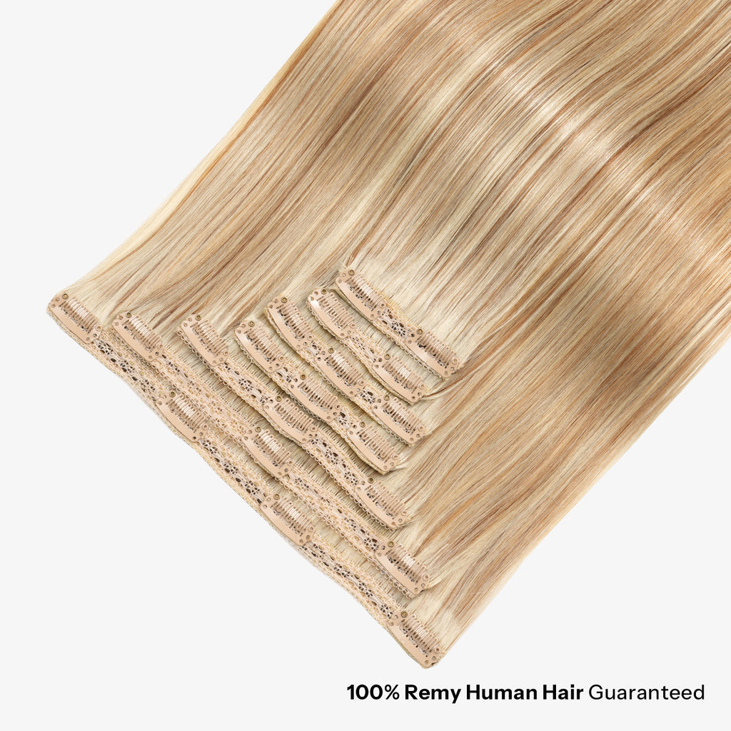 SUNNY HAIR Clip in Hair Extensions Real Human Hair, Remy Human Hair Extensions Clip ins for Women, Natural Human Hair, 12-22inch 120g 7Pcs,F6/613#Light Brown Highlighted Light Blonde