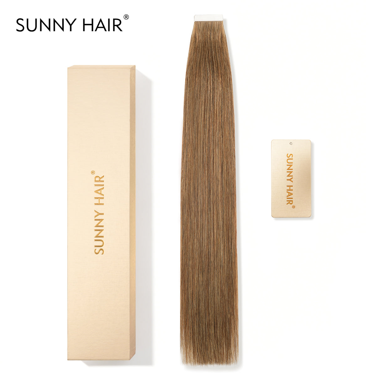 SUNNY HAIR  Tape in Hair Extensions Human Hair,:M4/27# Meddle Brown Highlighted LightBrown, 20inch 50g 20pcs, Skin Weft Seamless Invisible, Silky Straight with Thick Ends, Remy Human Hair