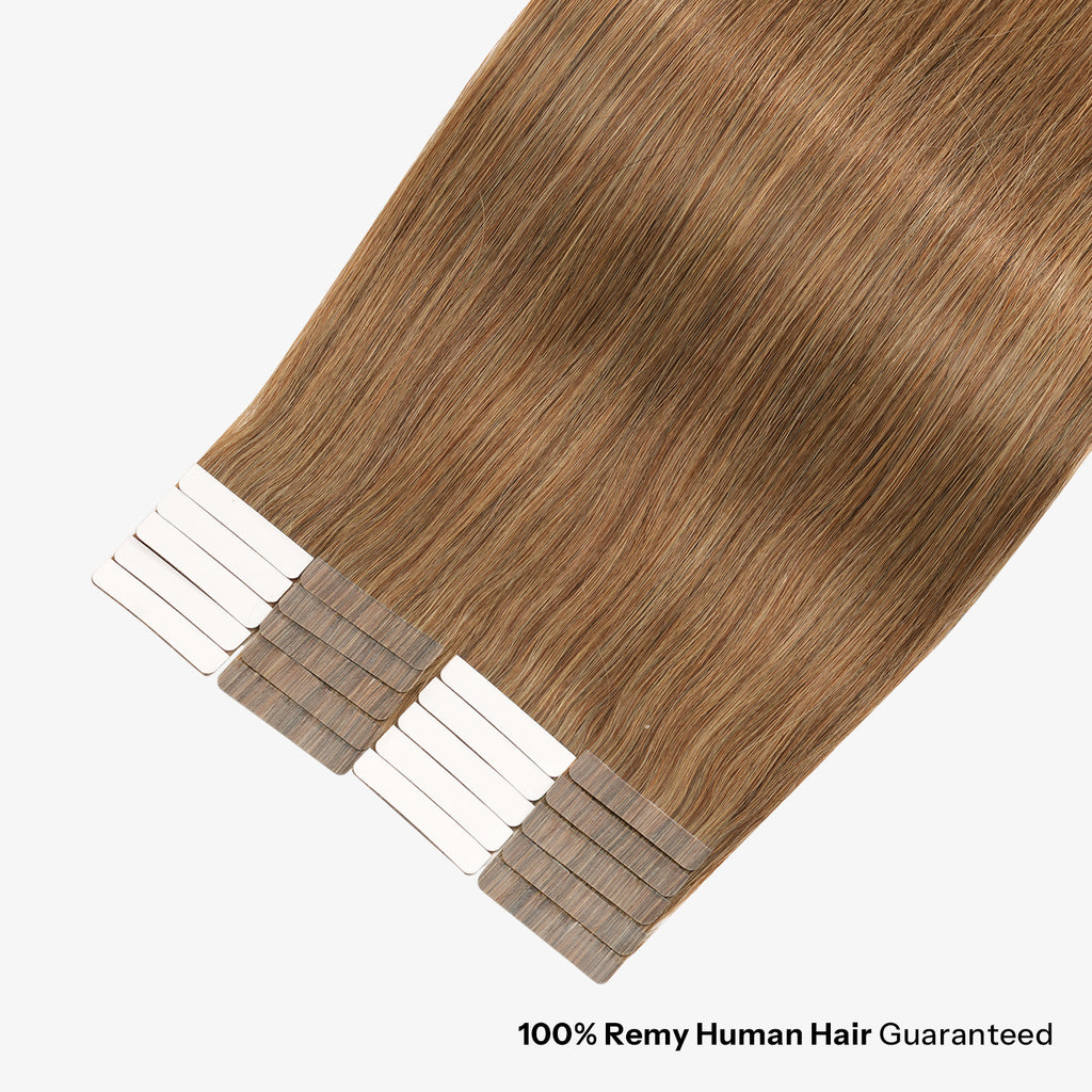 SUNNY HAIR  Tape in Hair Extensions Human Hair,:M4/27# Meddle Brown Highlighted LightBrown, 20inch 50g 20pcs, Skin Weft Seamless Invisible, Silky Straight with Thick Ends, Remy Human Hair