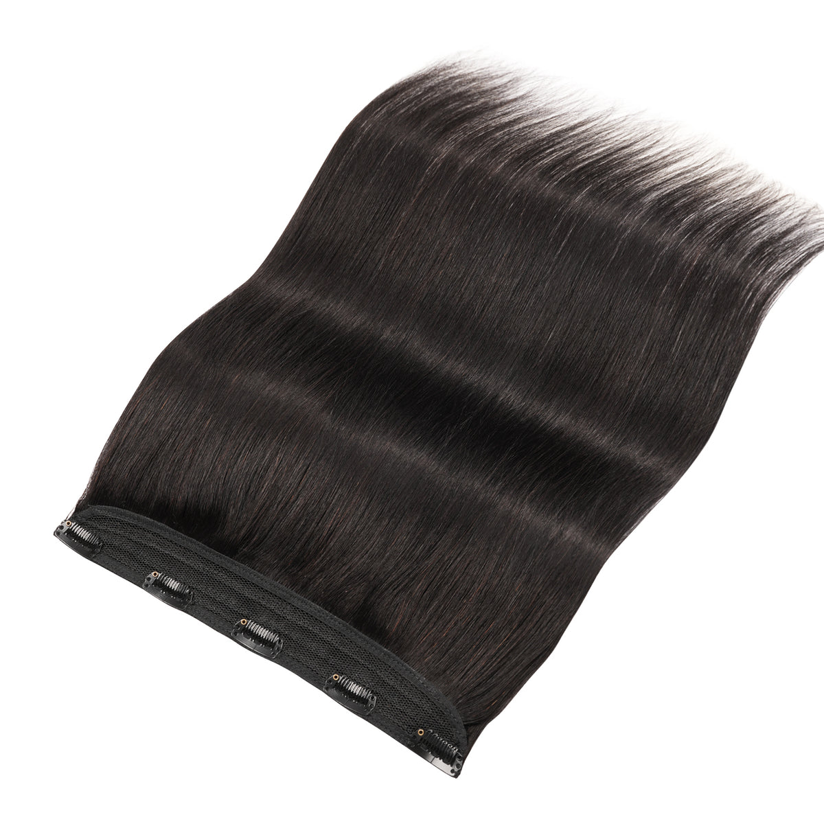 10 Inch One Piece Clip In Human Hair Extensions 5 Clips 3/4 Full Head Clip On Remy Straight Hairpieces, 14-18Inch NC#-Natural Black Real Human Hair Adding Volume For Thin Hair