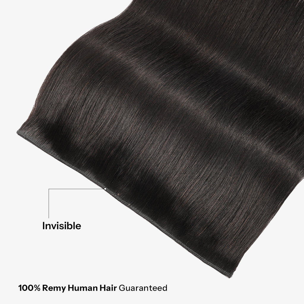10 Inch One Piece Clip In Human Hair Extensions 5 Clips 3/4 Full Head Clip On Remy Straight Hairpieces, 14-18Inch NC#-Natural Black Real Human Hair Adding Volume For Thin Hair