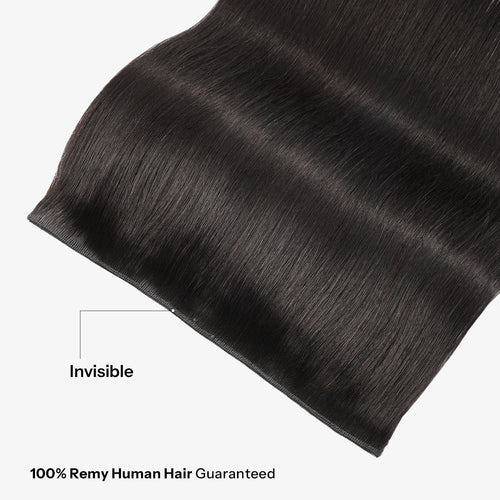 10 Inch One Piece Clip In Human Hair Extensions 5 Clips 3/4 Full Head Clip On Remy Straight Hairpieces, 14-18Inch NC#-Natural Black Real Human Hair Adding Volume For Thin Hair