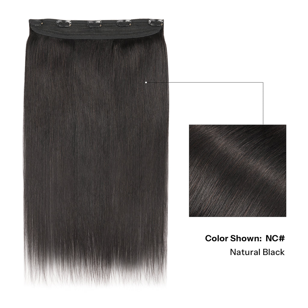 10 Inch One Piece Clip In Human Hair Extensions 5 Clips 3/4 Full Head Clip On Remy Straight Hairpieces, 14-18Inch NC#-Natural Black Real Human Hair Adding Volume For Thin Hair