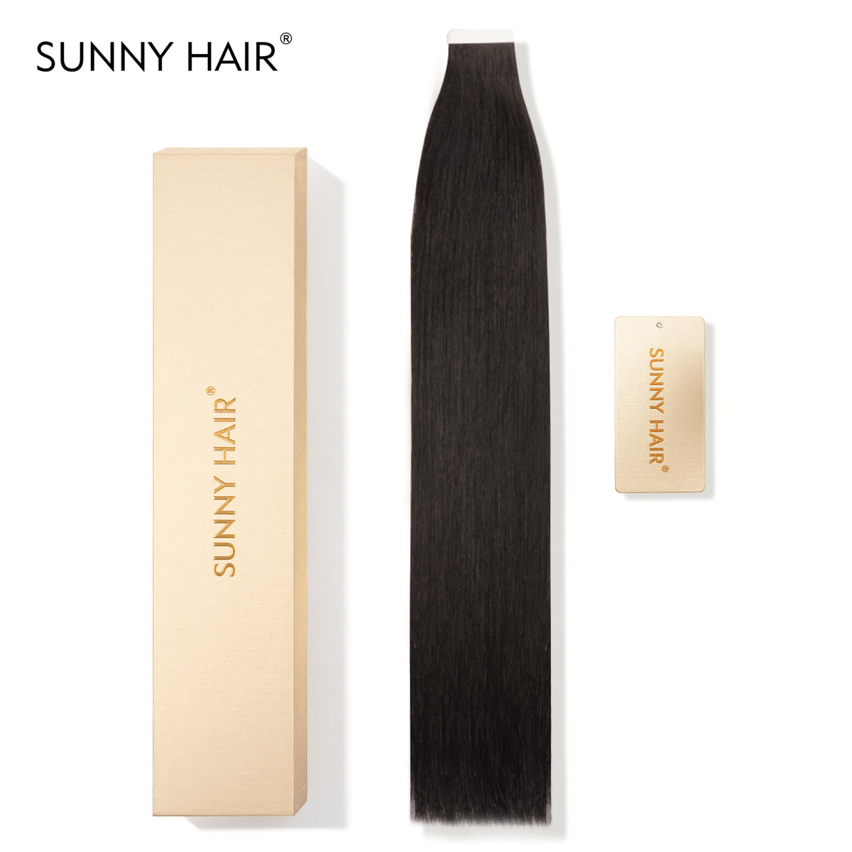 SUNNY HAIR  Tape in Hair Extensions Human Hair, NC#-Natural Black, 20inch 50g 20pcs, Skin Weft Seamless Invisible, Silky Straight with Thick Ends, Remy Human Hair