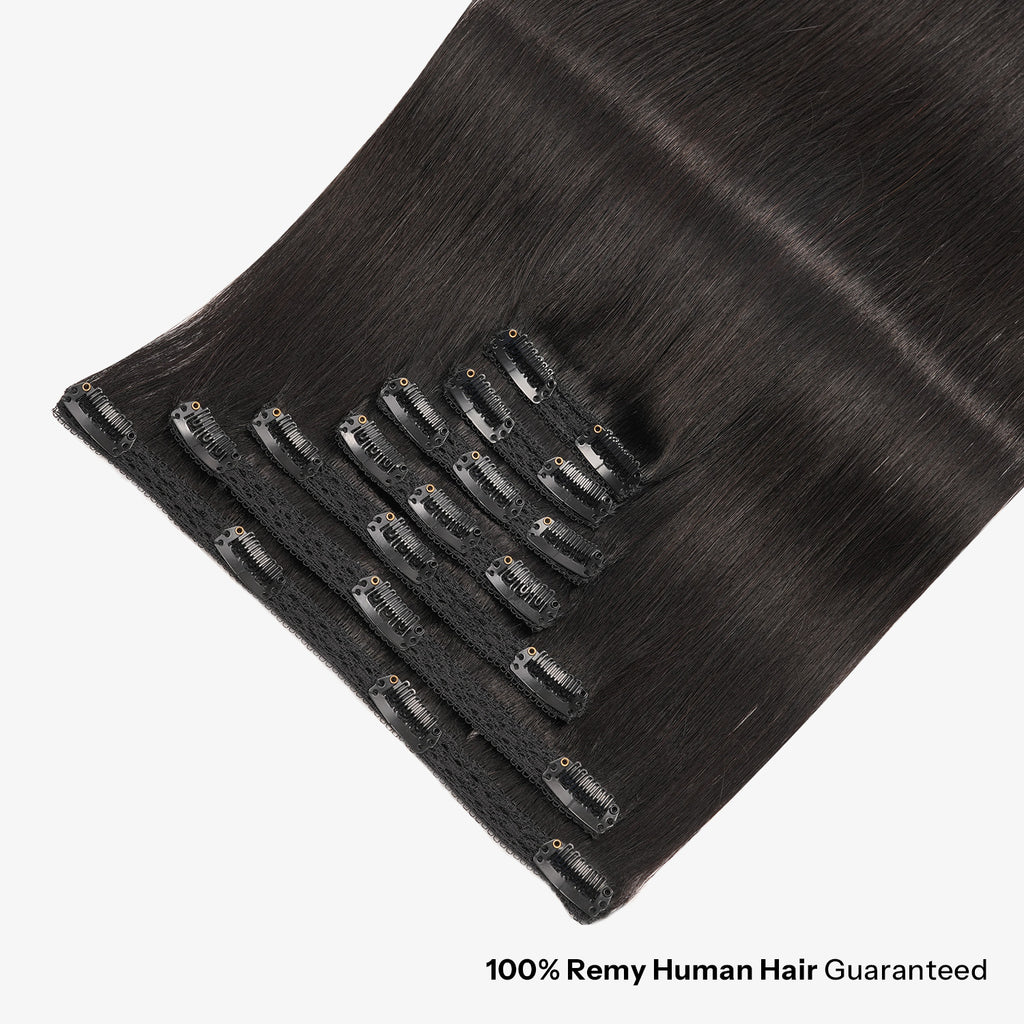SUNNY HAIR Clip in Hair Extensions Real Human Hair, Remy Human Hair Extensions Clip ins for Women, Natural Human Hair, 12-22inch 120g 7Pcs, NC#-Natural Black