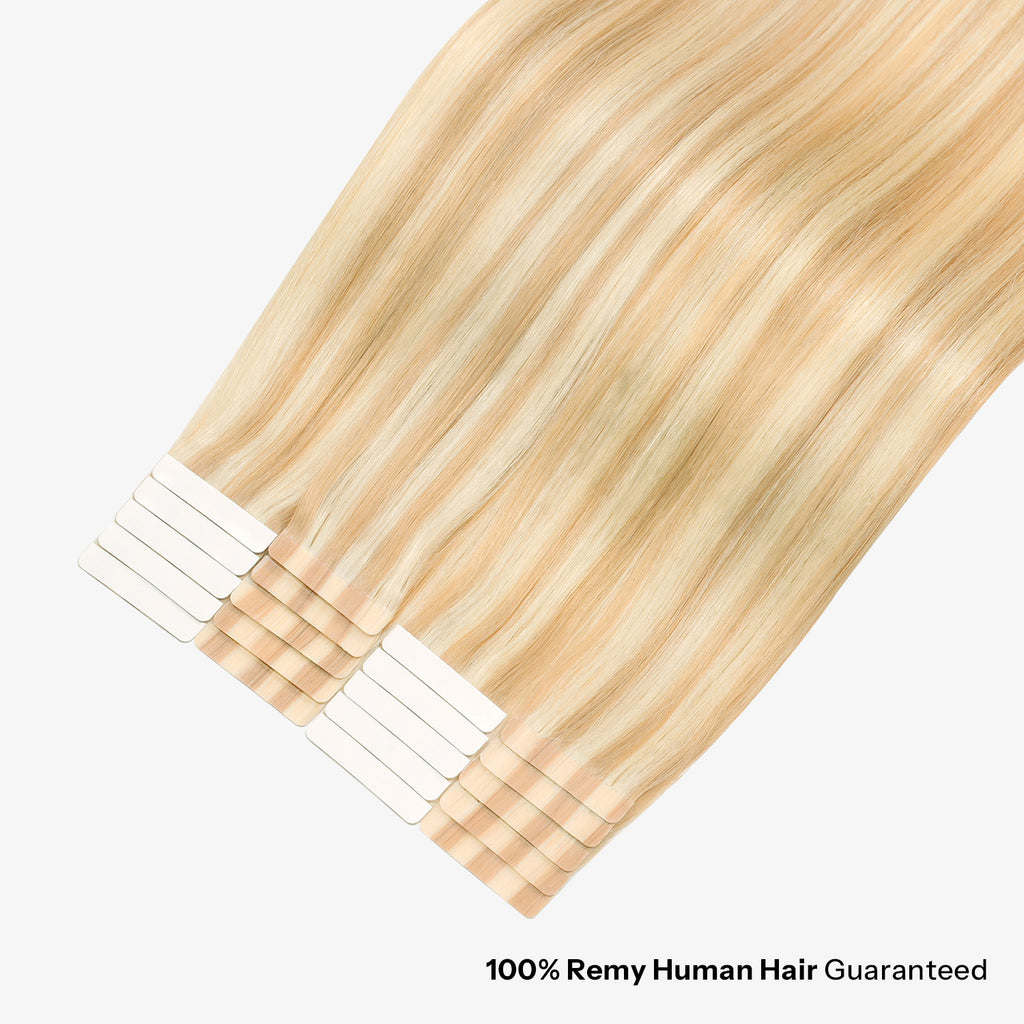 SUNNY HAIR  Tape in Hair Extensions Human Hair, P27/613# Highlighted LightBlonde Highlighted Blonde ,  50g 20pcs, Skin Weft Seamless Invisible, Silky Straight with Thick Ends, Remy Human Hair