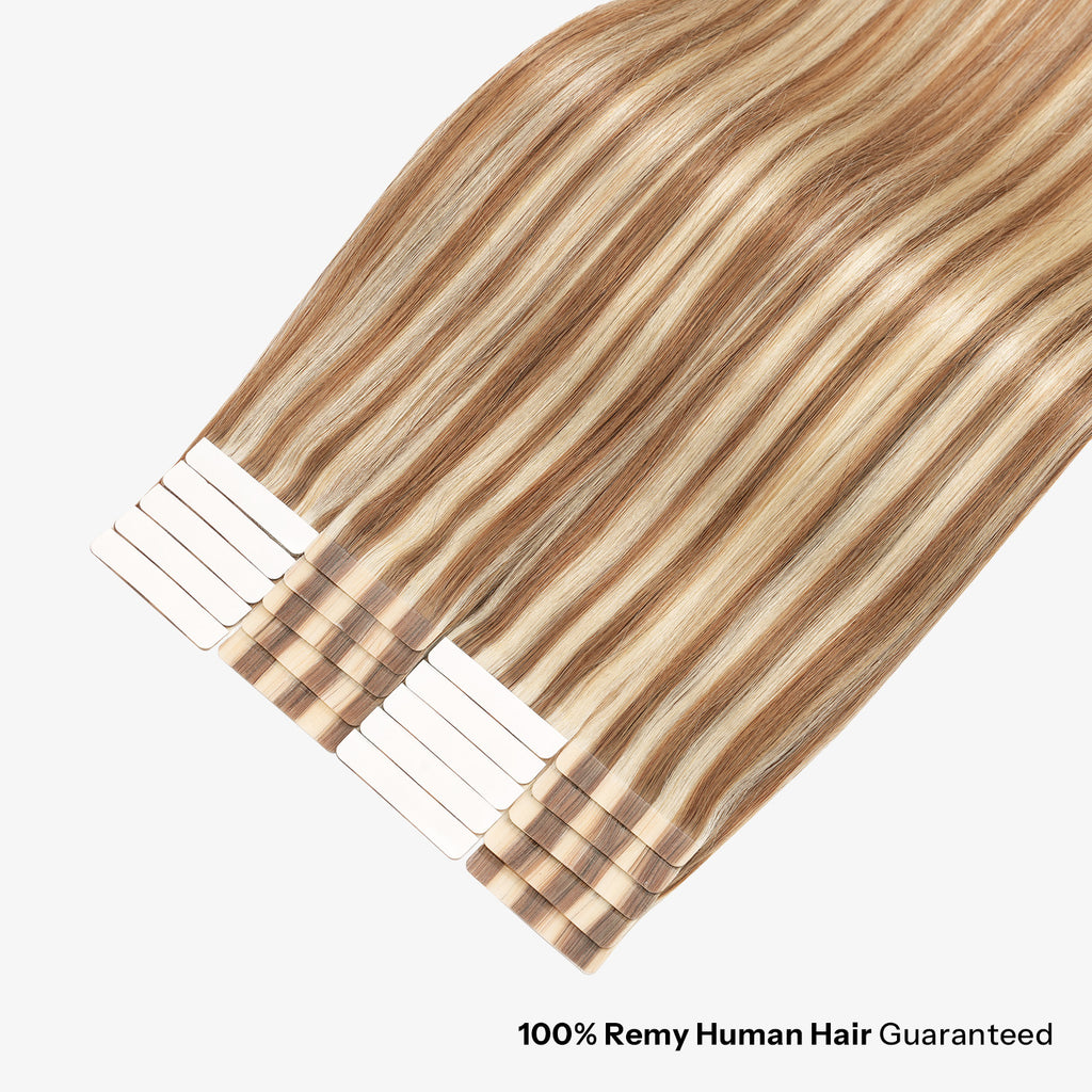 SUNNY HAIR  Tape in Hair Extensions Human Hair, P6/613# LightBrown Highlighted Light Blonde, 20inch 50g 20pcs, Skin Weft Seamless Invisible, Silky Straight with Thick Ends, Remy Human Hair