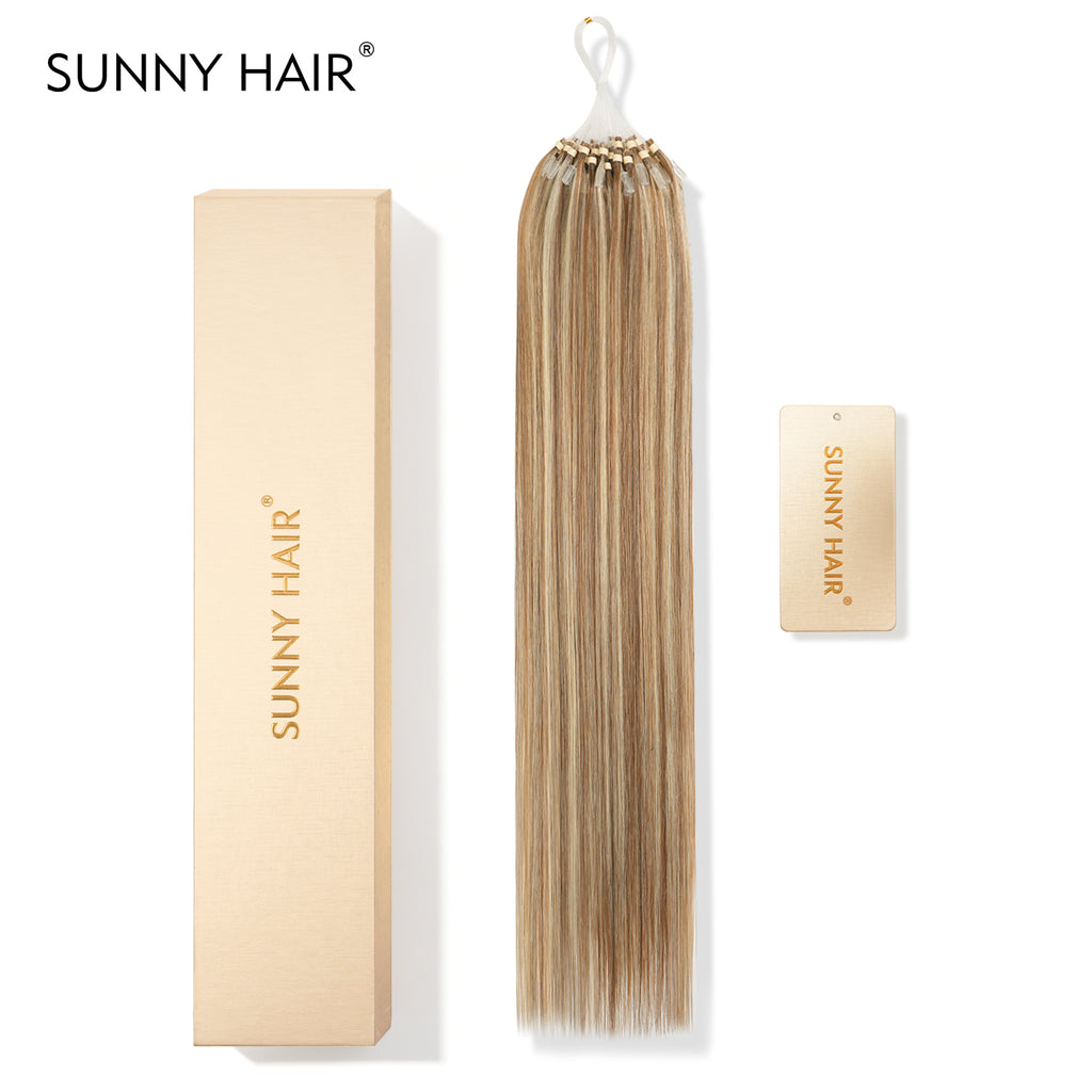 SUNNY HAIR Microlink Hair Extensions Human Hair P6/613# Light Brown Highlighted Light Blonde  12-22 Inch Micro Bead Hair Provides Natural Fullness for Women Seeking Elegant Styles