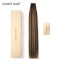 SUNNY HAIR  Tape in Hair Extensions Human Hair, T2-P2/6# Balayage Dark Brown Mixed Chestnut Brown  ,  50g 20pcs, Skin Weft Seamless Invisible, Silky Straight with Thick Ends, Remy Human Hair