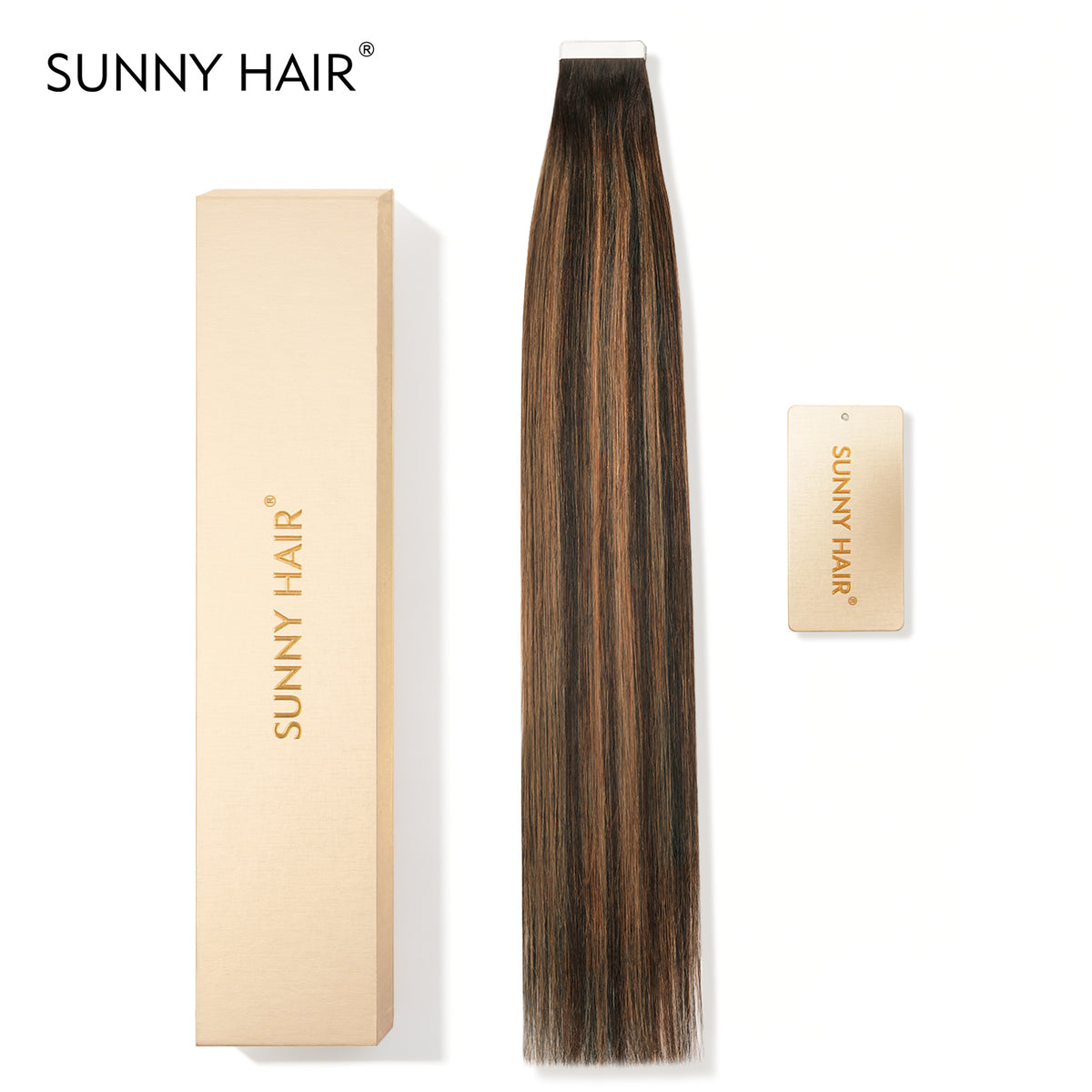 SUNNY HAIR  Tape in Hair Extensions Human Hair, T2-P2/6# Balayage Dark Brown Mixed Chestnut Brown  ,  50g 20pcs, Skin Weft Seamless Invisible, Silky Straight with Thick Ends, Remy Human Hair