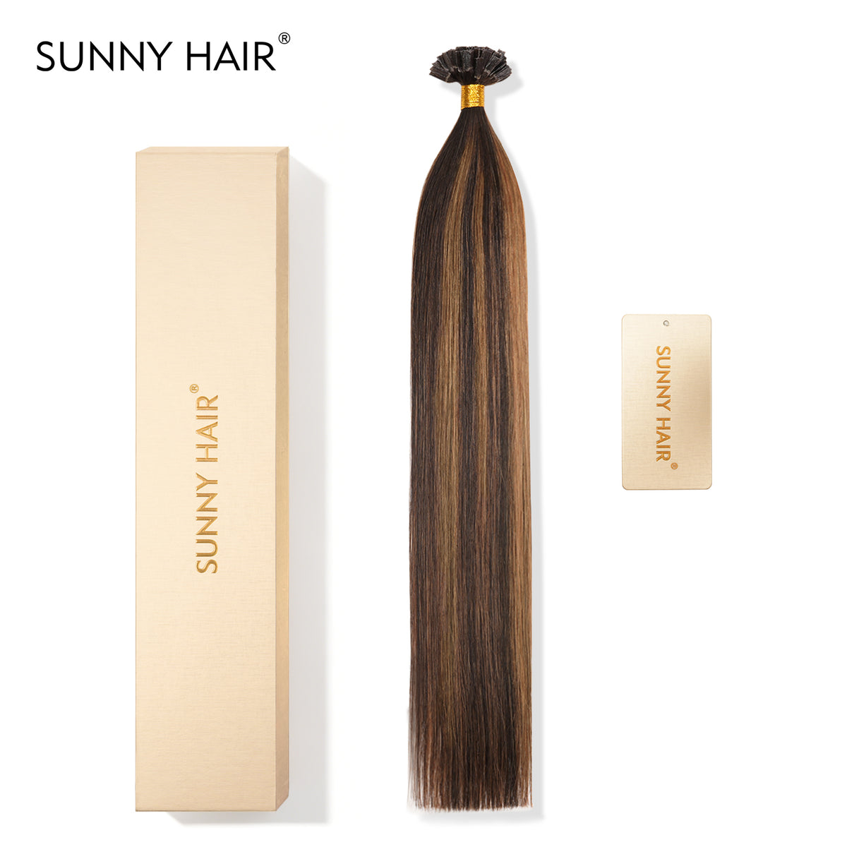 SUNNY HAIR  K Tip Hair Extensions Real Human Hair T2-P2/6# Balayage Dark Brown Mixed Chestnut Brown 12-22 Inch 30g-50g 50 strands pre-bonded keratin tips thicker hair long straight styles salon clients