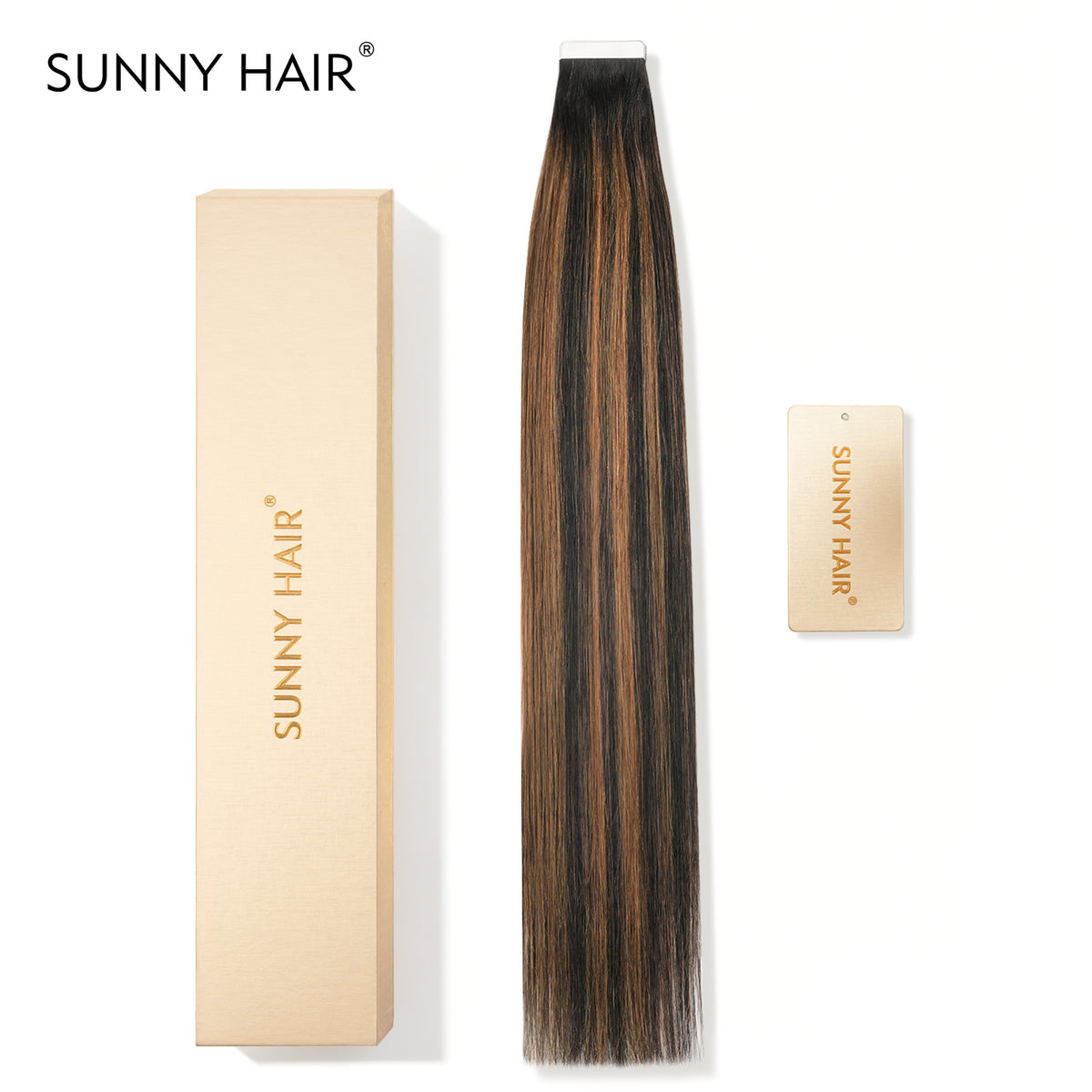 SUNNY HAIR  Tape in Hair Extensions Human Hair, TNC-PNC/6#Natural Black Highlighted Light Brown  ,  50g 20pcs, Skin Weft Seamless Invisible, Silky Straight with Thick Ends, Remy Human Hai